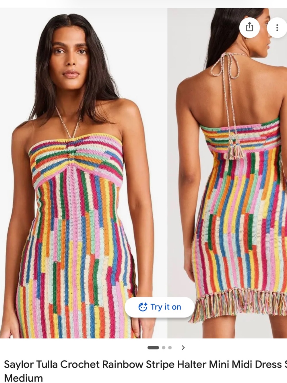 SAYLOR Multicolor Crochet Halter Fringe Mini Dress